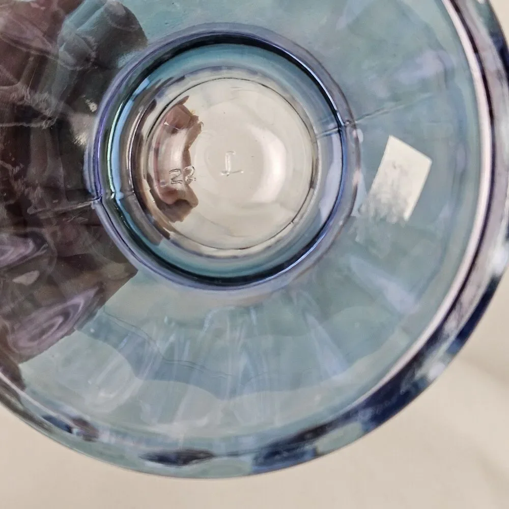 Libbey Blue Glass Dessert Bowl Fruit Ice Cream Pedestal Footed Bowl VTG